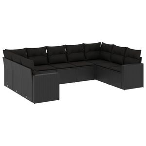 vidaXL 9 Piece Garden Sofa Set with Cushions Black Poly Rattan