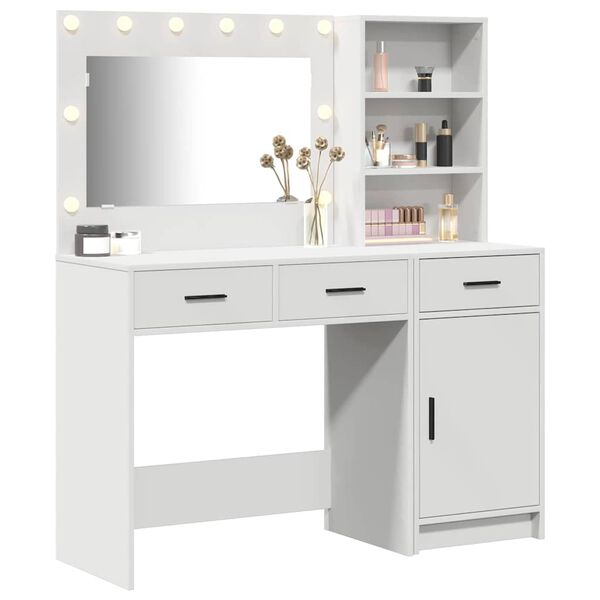 vidaXL Dressing Table with Mirror Lights 2 pcs White Engineered Wood