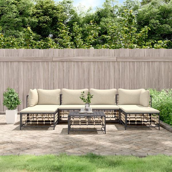 vidaXL 7 Piece Garden Lounge Set with Cushions Anthracite Poly Rattan