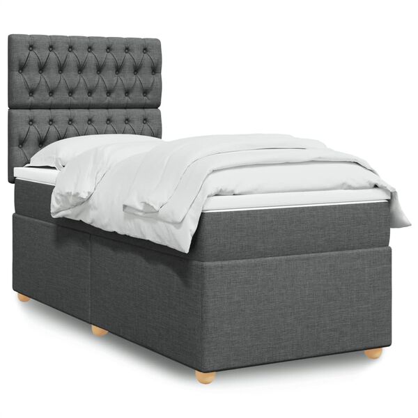 vidaXL Box Spring Bed with Mattress Dark Grey King Single Fabric