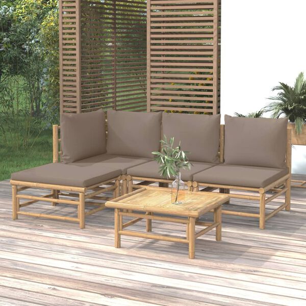 vidaXL 5 Piece Garden Lounge Set with Taupe Cushions Bamboo