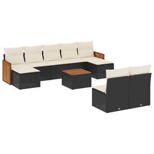vidaXL 10 Piece Garden Sofa Set with Cushions Black Poly Rattan