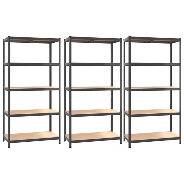 vidaXL 5-Layer Shelves 3 pcs Anthracite Steel&Engineered Wood
