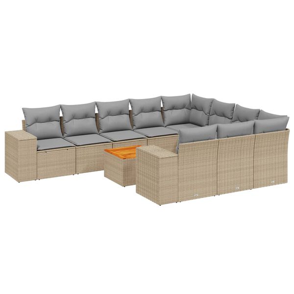 vidaXL 11 Piece Garden Sofa Set with Cushions Beige Poly Rattan