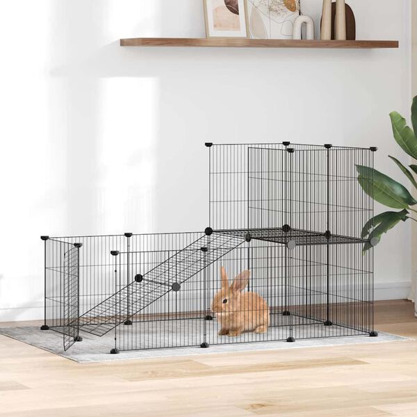 vidaXL 20-Panel Pet Cage with Door Black 35x35 cm Steel