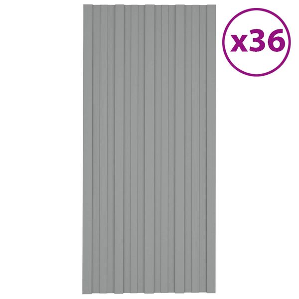 vidaXL Roof Panel 36 pcs Grey 100 x 45 cm Galvanised steel
