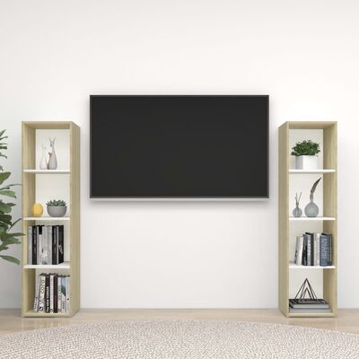 vidaXL TV Cabinets 2 pcs White & Sonoma Oak 142.5x35x36.5 cm Engineered Wood