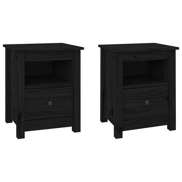 vidaXL Bedside Cabinets 2 pcs Black 40x35x49 cm Solid Wood Pine