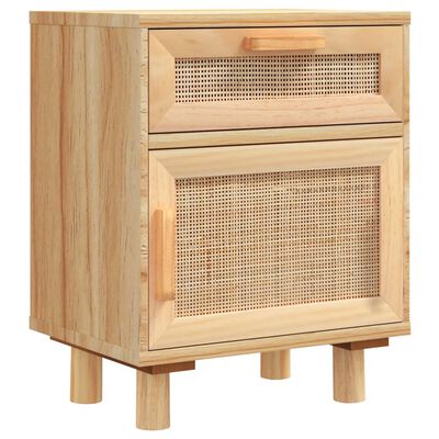 vidaXL Bedside Cabinets 2 pcs Brown Solid Wood Pine and Natural Rattan
