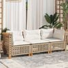vidaXL Garden Sofa with Cushions 3-Seater Beige Poly Rattan