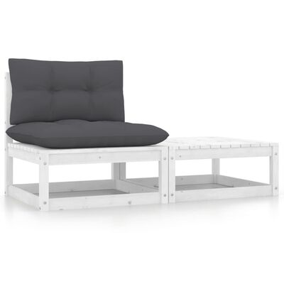 vidaXL 2 Piece Garden Lounge Set with Cushions White Solid Pinewood