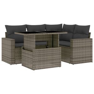 vidaXL 5 Piece Garden Sofa Set with Cushions Grey Poly Rattan