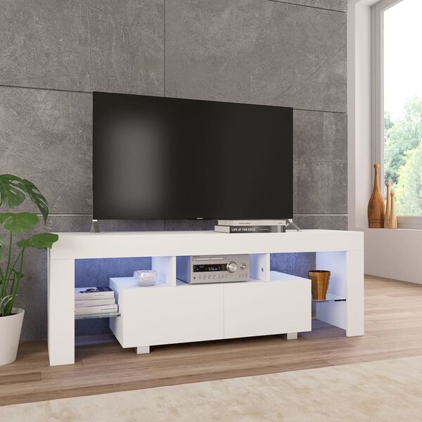 vidaXL TV Cabinet with LED Lights High Gloss White 130x35x45 cm