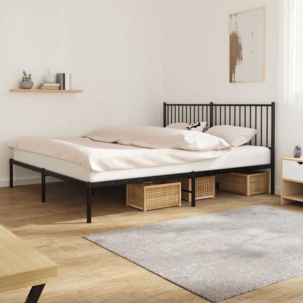 vidaXL Metal Bed Frame without Mattress with Headboard Black 180x200cm