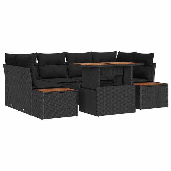 vidaXL Garden Sofa Set with Storage 7 pcs Black Poly rattan