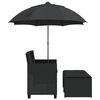 vidaXL Garden Sofa 2-Seater with Parasol and Stools Black Poly Rattan