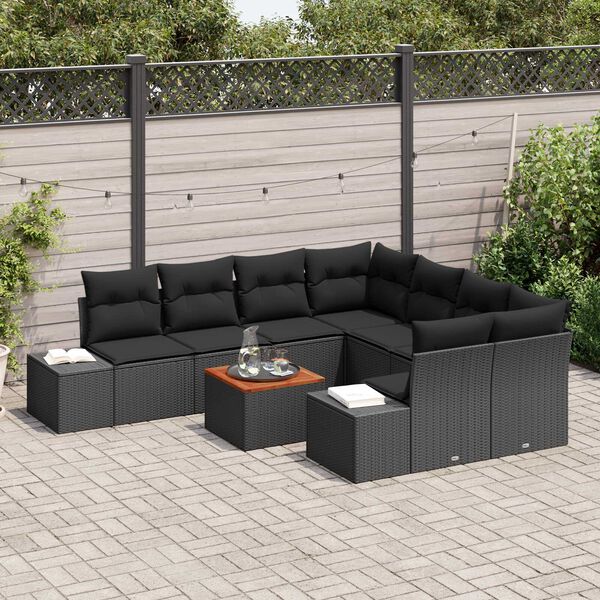 vidaXL Garden Sofa Set 9 pcs Black