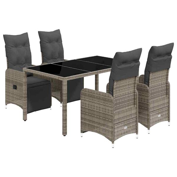 vidaXL 5 Piece Garden Bistro Set with Cushions Grey Poly Rattan