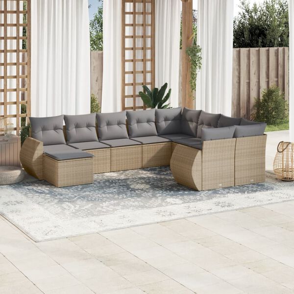 vidaXL 10 Piece Garden Sofa Set with Cushions Beige Poly Rattan