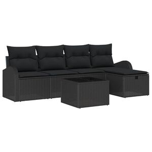 vidaXL Garden Sofa Set with Cushion 6 pcs Black Poly rattan