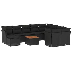 vidaXL 11 Piece Garden Sofa Set with Cushions Black Poly Rattan