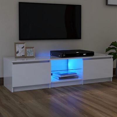 vidaXL TV Cabinet with LED Lights High Gloss White 140x40x35.5 cm