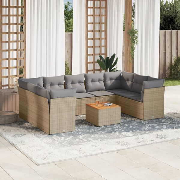 vidaXL 10 Piece Garden Sofa Set with Cushions Mix Beige Poly Rattan