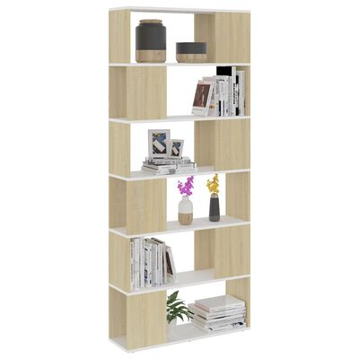 vidaXL Book Cabinet Room Divider White and Sonoma Oak 80x24x186 cm Engineered Wood