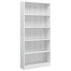 vidaXL 5-Tier Book Cabinet High Gloss White 80x24x175 cm Engineered Wood