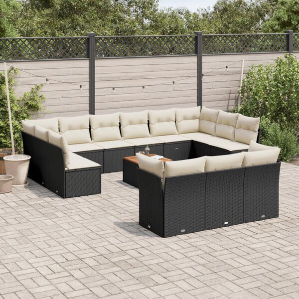 vidaXL 14 Piece Garden Sofa Set with Cushions Black Poly Rattan