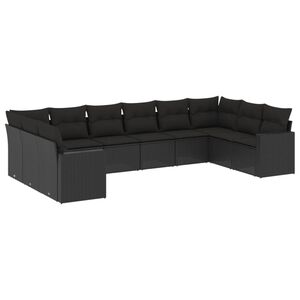 vidaXL 10 Piece Garden Sofa Set with Cushions Black Poly Rattan