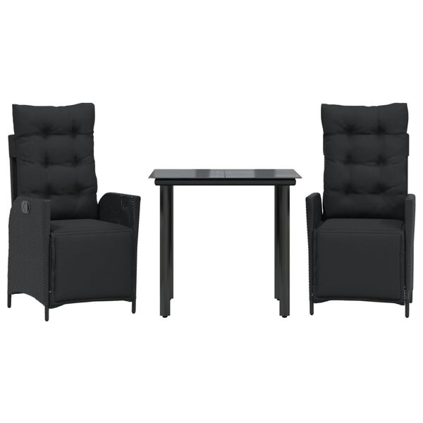 vidaXL 3 Piece Garden Dining Set with Cushions Black Poly Rattan