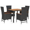 vidaXL 5 Piece Garden Dining Set with Cushions Black Poly Rattan