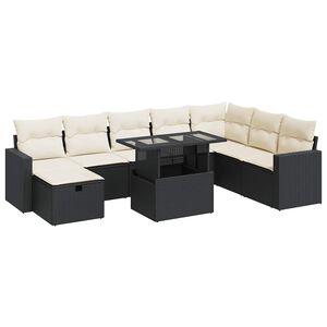 vidaXL 9 Piece Garden Sofa Set with Cushions Black Poly Rattan