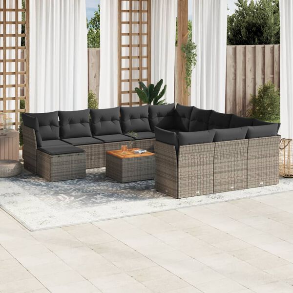 vidaXL 13 Piece Garden Sofa Set with Cushions Grey Poly Rattan