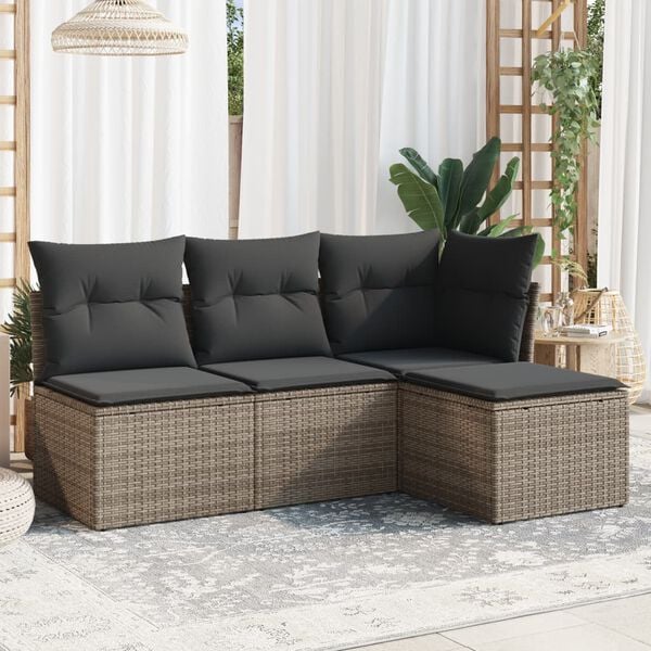 vidaXL 4 Piece Garden Sofa Set with Cushions Grey Poly Rattan