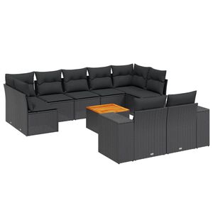 vidaXL 10 Piece Garden Sofa Set with Cushions Black Poly Rattan