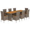 vidaXL 9 Piece Garden Dining Set with Cushions Grey Poly Rattan