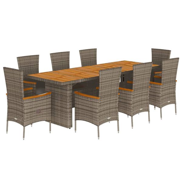 vidaXL 9 Piece Garden Dining Set with Cushions Grey Poly Rattan
