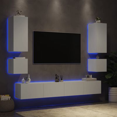 vidaXL 6 Piece TV Wall Cabinets with LED Lights White