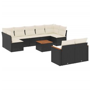 vidaXL 10 Piece Garden Sofa Set with Cushions Black Poly Rattan