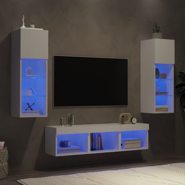 vidaXL 5 Piece TV Wall Units with LED White Engineered Wood
