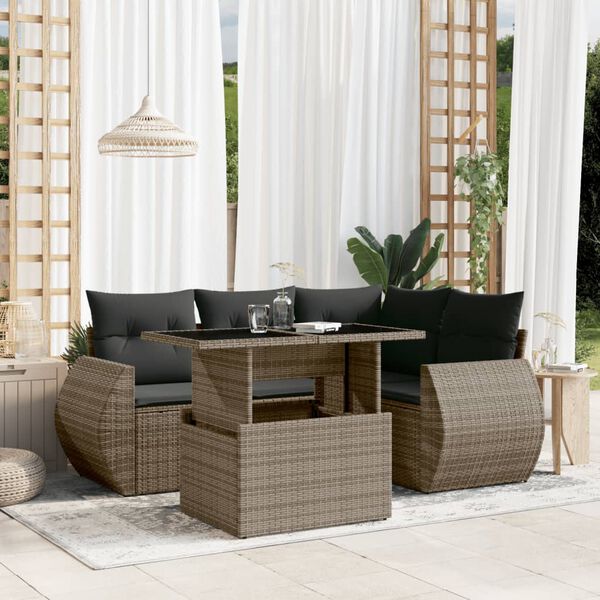 vidaXL 5 Piece Garden Sofa Set with Cushions Grey Poly Rattan