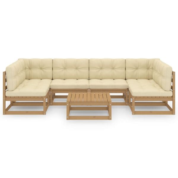 vidaXL 7 Piece Garden Lounge Set&Cushions Honey Brown Solid Pinewood