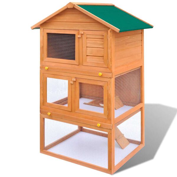 vidaXL Outdoor Rabbit Hutch Wooden Cage 3 Layers