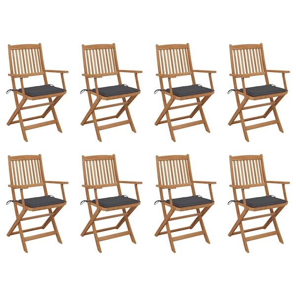 vidaXL Folding Outdoor Chairs with Cushions 8 pcs Solid Wood Acacia