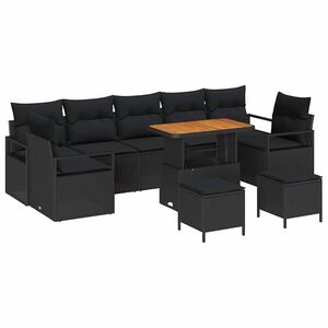 vidaXL Garden Sofa Set with Cushion with Storage 10 pcs Black