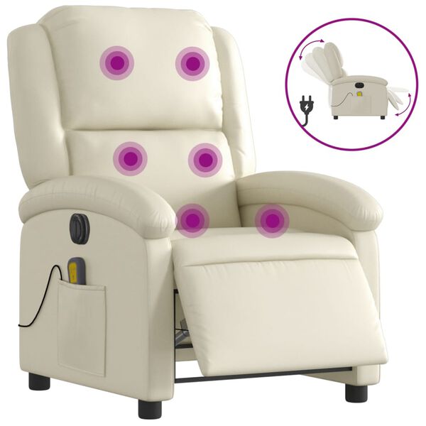 vidaXL Electric Massage Recliner Chair Cream Faux Leather