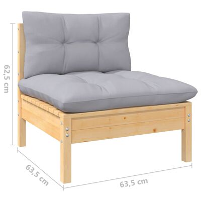 vidaXL Garden Middle Sofa with Grey Cushions Solid Pinewood