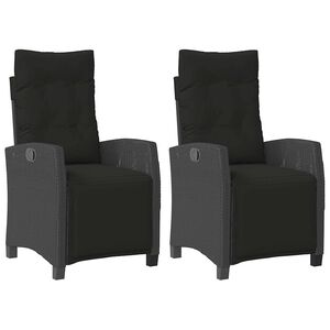 vidaXL Reclining Garden Chairs 2 pcs with Footrest Black Poly Rattan